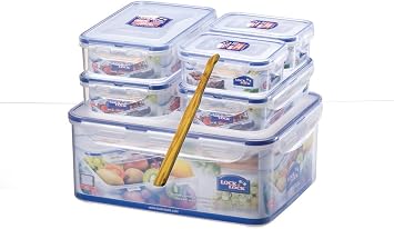 LocknLock 6pce container set - Rectangular 5.5lt with Freshness Tray/3 x 800ml/2 x 350ml