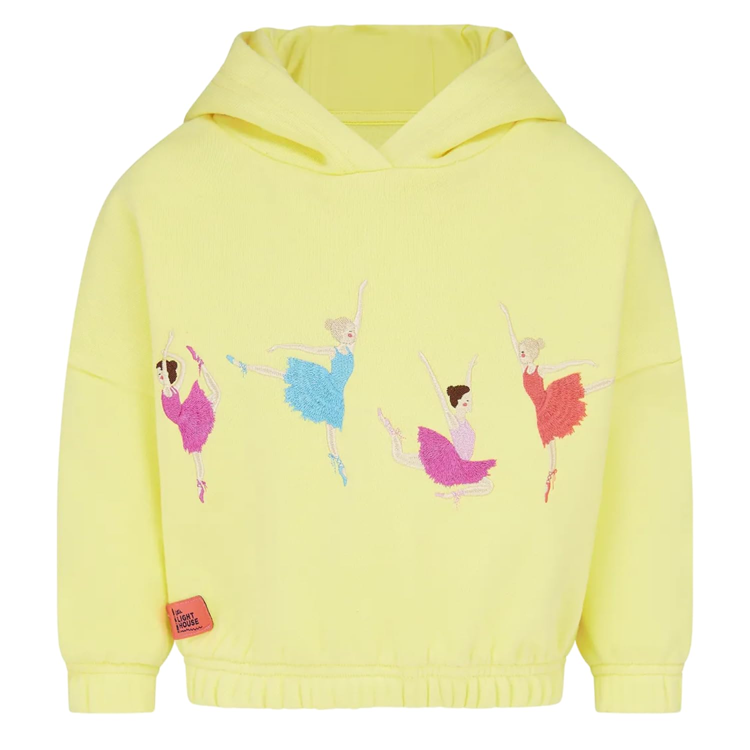 LightHouse Girls' Winnie Hoodie - Kids Cotton Rich Jersey with Hand Drawn Ballerina Print, Lined Hood, Dropped Sleeves - Yellow Ballerina - 6-7 Years