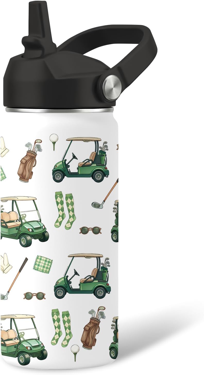 Kids Water Bottle Insulated - 16 oz Kids Stainless Steel Water Bottle with Straw, Leak Proof, BPA-Free, Vacuum Insulated, Golf Water Bottles for Sports, Travel