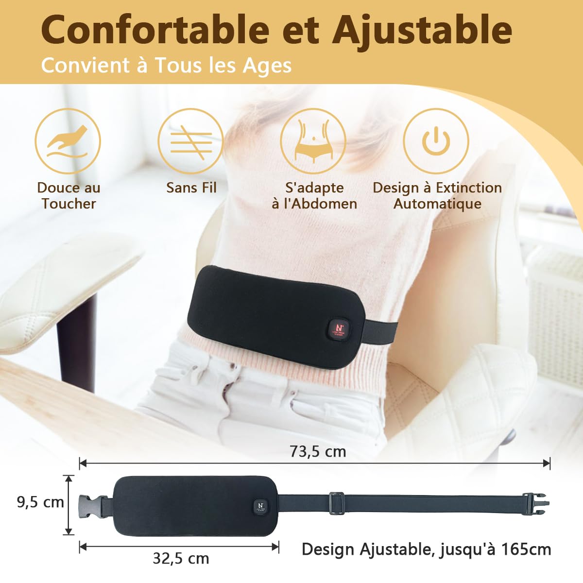 Aroma Season Coussin Chauffant pour Douleurs Menstruelles, 3000mAh, Ceinture Chauffante sans Fil avec 3 Niveaux de Température, Ceinture Abdominale Réchauffante, Cadeau pour Femme et Fille (Noir)