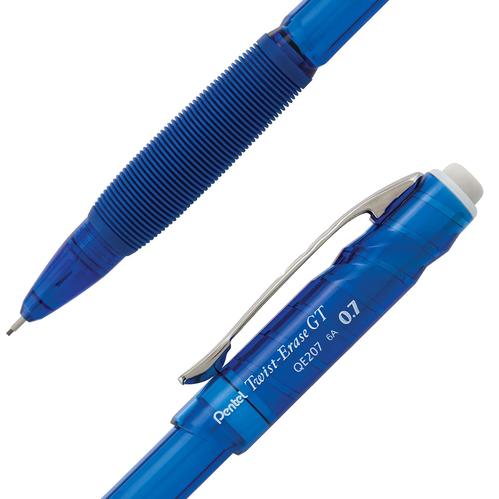 Pentel Twist-Erase GT, 0,7 mm, lapiseira azul transparente, caixa