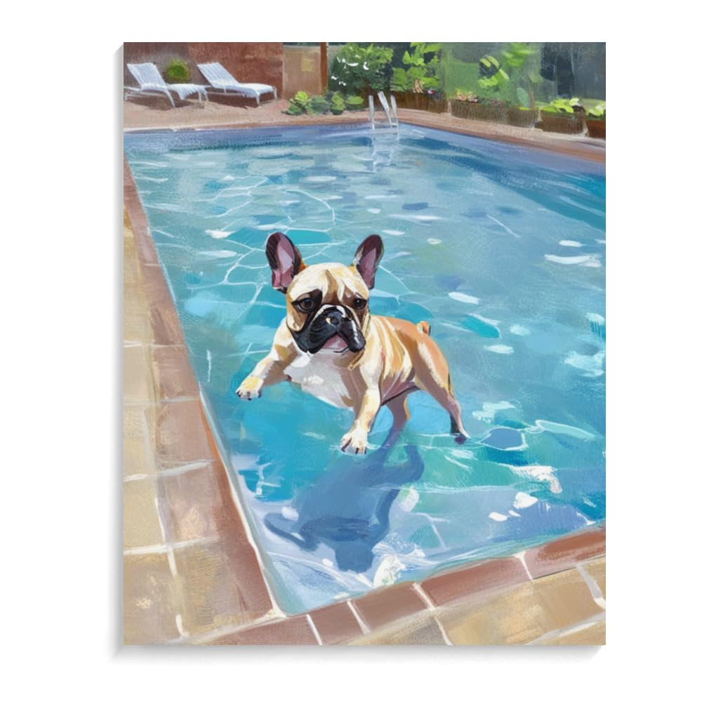 Paint by Numbers French Bulldog DIY Acrylic Painting Kit with Brushes Pigment Oil Painting Artwork Adults Beginners Wall Decor 20x24inch(50x60cm) Frameless