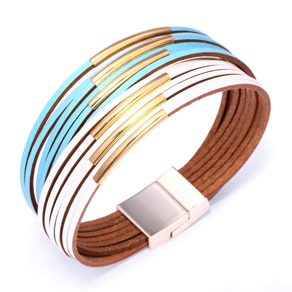 Paar Lederarmband, Retro -Lederarmband Blau weiße Schüler Paar Mehrschichtiges Armband Trendtemperament Baita Leichtmetallzubehör Ladies Armband Personalisierte Kleidung Accessoires Schmuck Schmuck