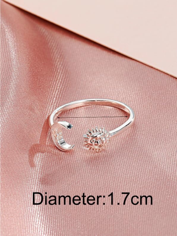 Simple Retro Sun Moon Open Ring Fashion Cute Adjustable Silver Color Ring Mother's Day Birthday Valentine's Day Engagement Wedding Jewelry Gifts for Women4