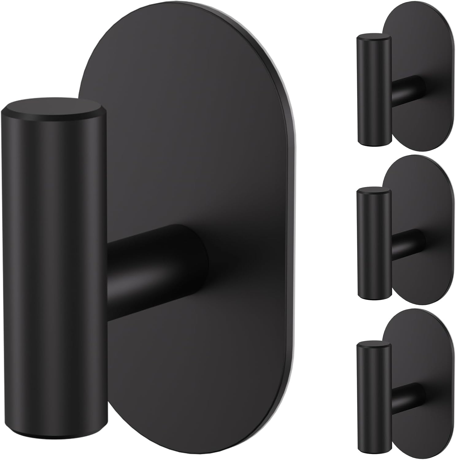 Aikzik Black Adhesive Hooks Heavy Duty, Wall Hooks for Shower, Bathroom, Towel, Coat, Robe, Stainless Steel Hooks for Hanging, Waterproof & Rustproof Sticky Hooks for Walls No Damage- 4 Pack
