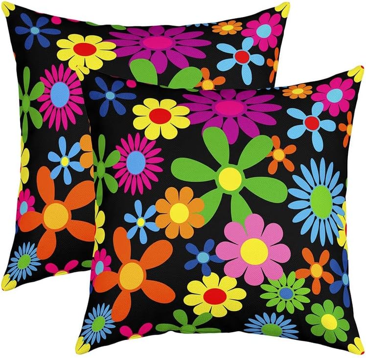Juego de 2 fundas de almohada con diseño de flores geniales, estilo bohemio, para decoración del hogar, sala de estar, reversible, diseño de flores