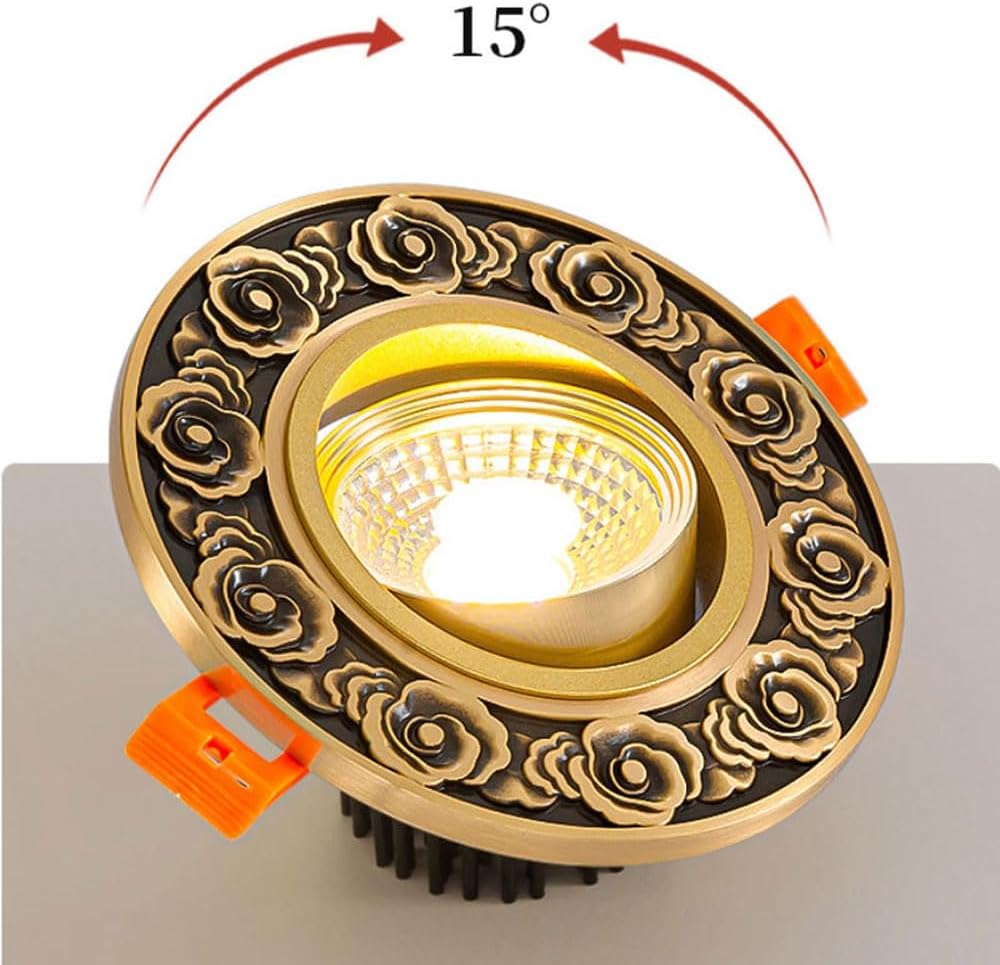 4.5-inch LED Recessed Lights Brass LED Eyeball Ceilling Potlight, Dimmable 12W Gold Brushed Round Recessed Lights Fixture with Rose Pattern Retrofit LED Recessed Lighting