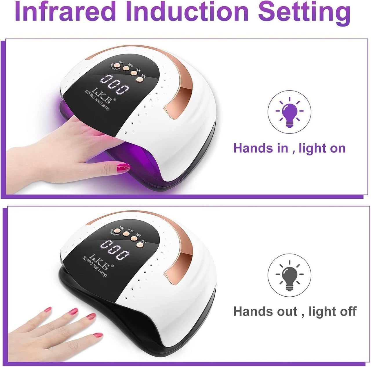 LKE UV Nagellampe 268W Gel Nagellampe Nageltrockner UV Lampen für Gelnägel, Professionelle LED Nagellampe mit Automatischem Sensor/4-Timer-Einstellung, Tragbares UV/LED-Licht Zuhause und Salon (Weiß)