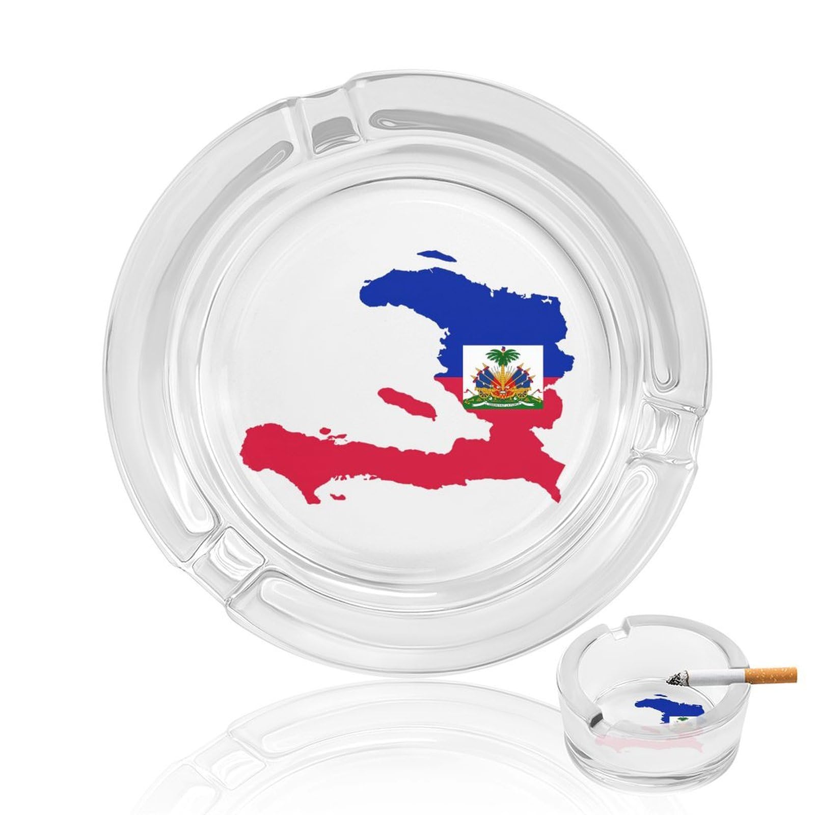 Flag Map of Haitians Ashtray Portable Round Glass Outdoor Ash Tray for Home Office Garden Pub