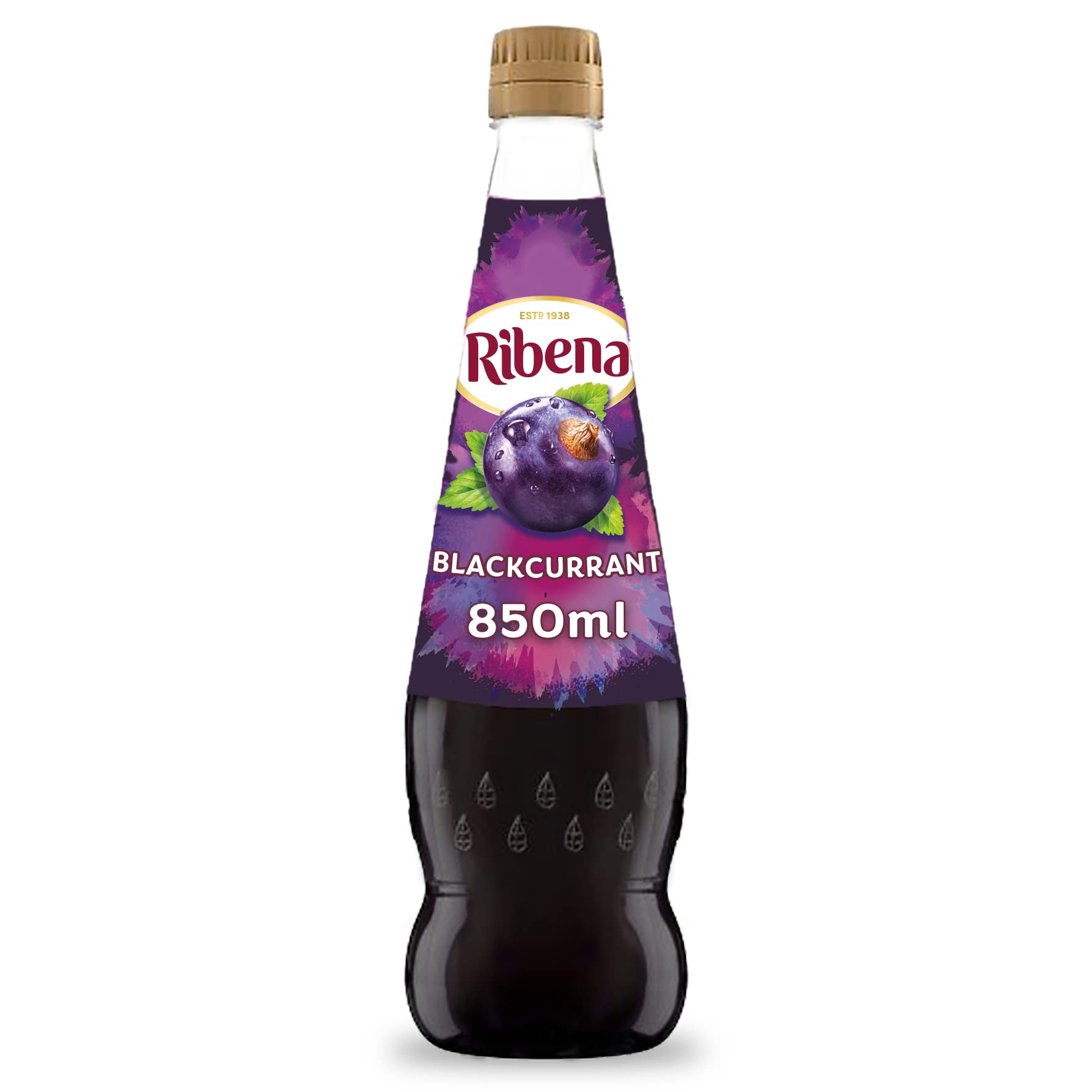 Ribena F40337 - Concentrato di ribes nero, 12 flaconi da 850 ml, contiene succo di frutta vero, senza coloranti o aromi artificiali, diluito con acqua, realizzato con ribes neri britannici, F40337
