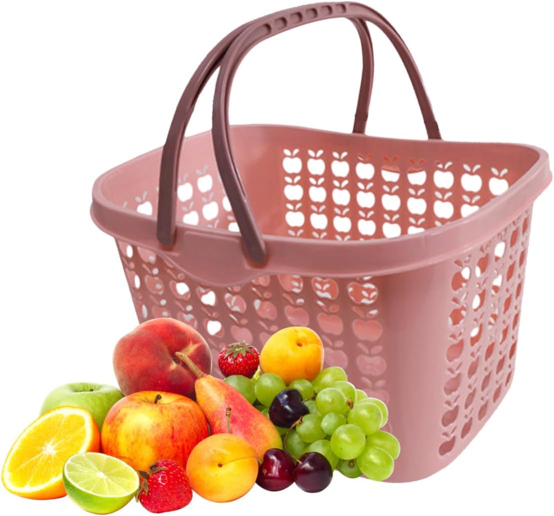 Grocery Shopping Basket with Ergonomic Handle Storage Holder for Fruits Snacks and Flowers Chic Plastic Basket for Home Organization and Easy Carrying