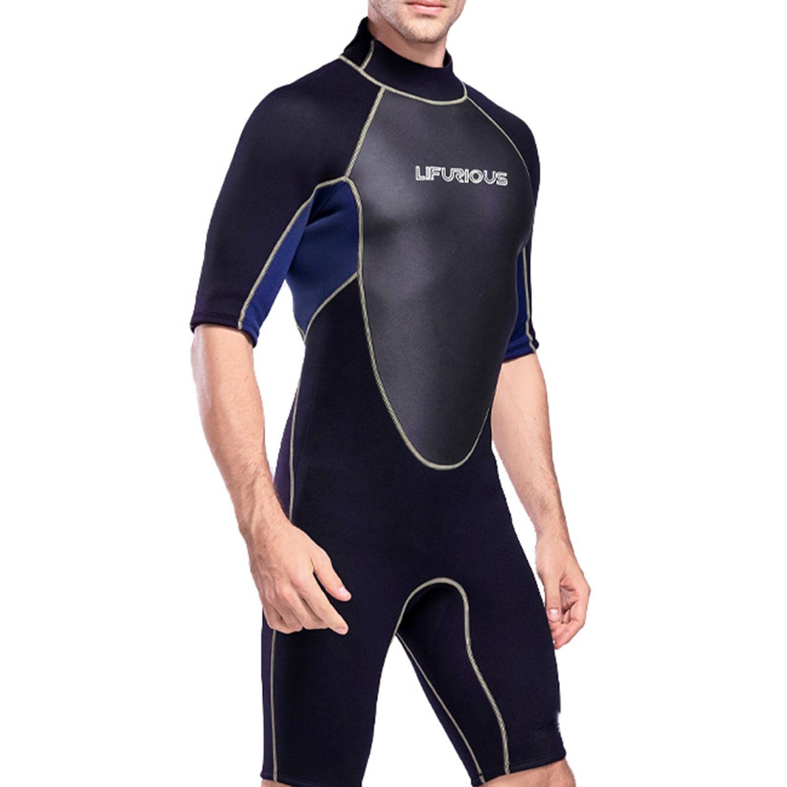 LOSA Piece Men Wetsuit Mens One Piece Zip Back Surfing Swimsuit Short Sleeve Swimwear Wetsuit L-image-41