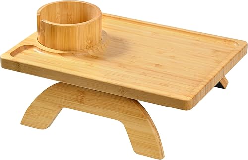 Miniatura 8 de FANGSUN Bandeja de brazo para sofá, bandeja de brazo de sofá con soporte para tazas, mesa de reposabrazos con clip para sofá, bandeja de
