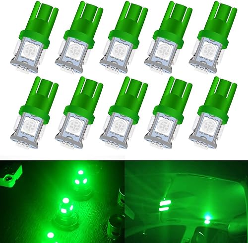 UNXMRFF 194 bombillas LED verdes T10 LED para mapa, W5W 168, bombilla 2825 5050 5-SMD chips LED brillantes de 12 V CC, 194 bombillas de repuesto