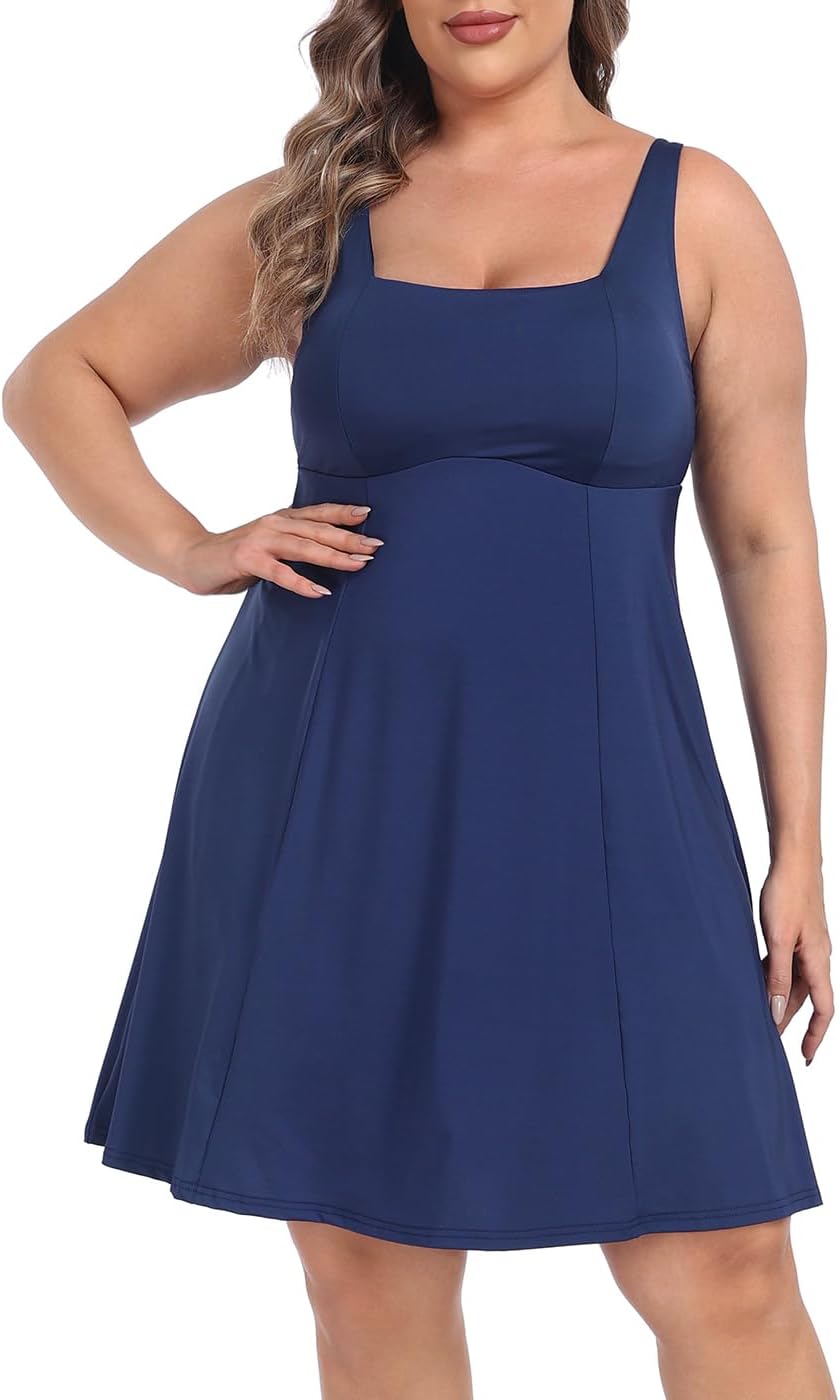 HDE Womens Plus Size Tennis Athletic Workout Dress with Built-in Shorts & Bra