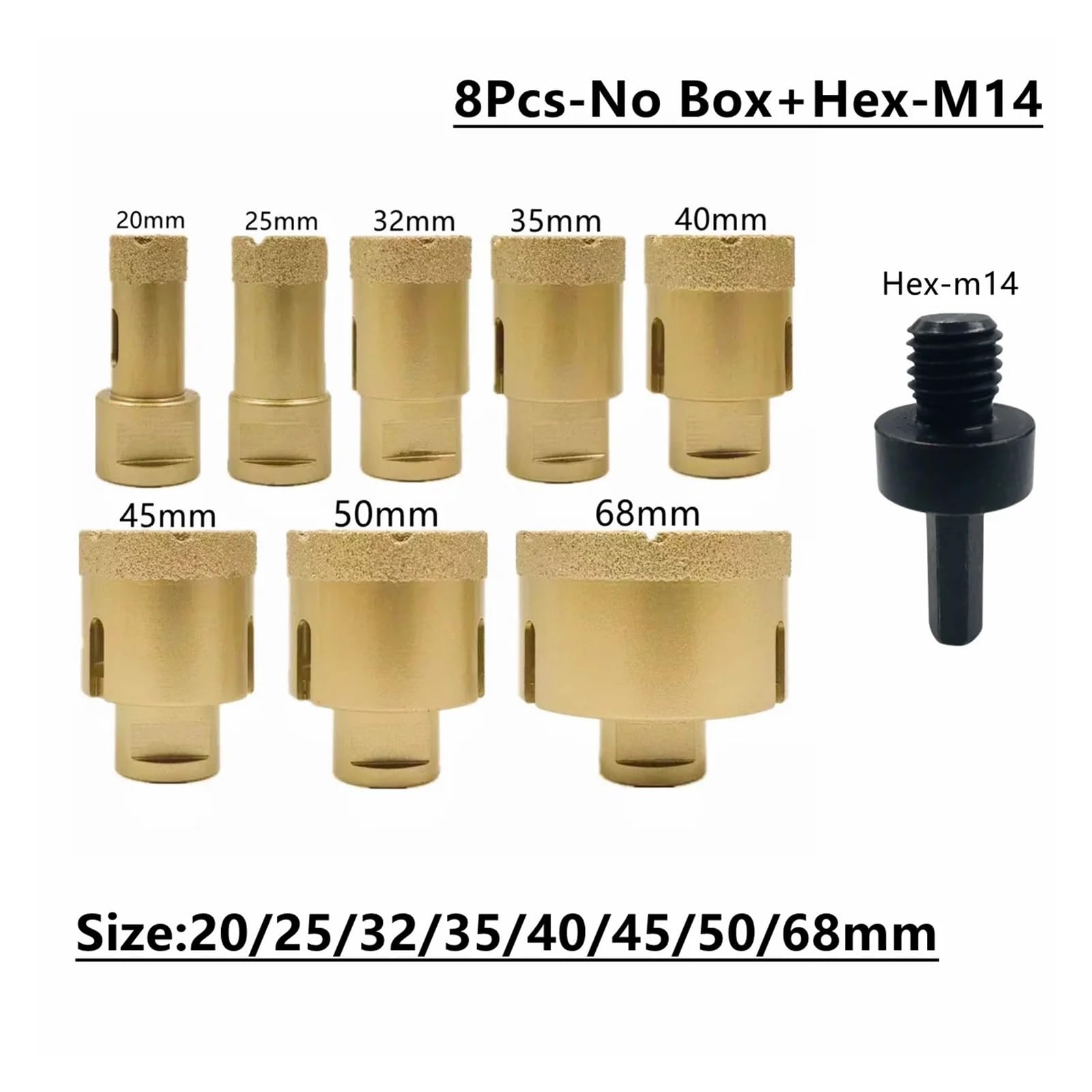 Set Di 8/9 Punte For Trapano Con Filettatura M14, Diamantate, Brasate A Secco Sotto Vuoto, For Foratura Di Piastrelle In Porcellana, Granito, Marmo(9Pcs No Box)