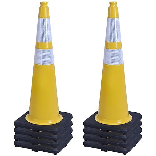 OrangeStar Paquete de 8 conos de tráfico amarillos de 36 pulgadas con base de goma pesada, 2 collares reflectantes, conos de seguridad grandes para