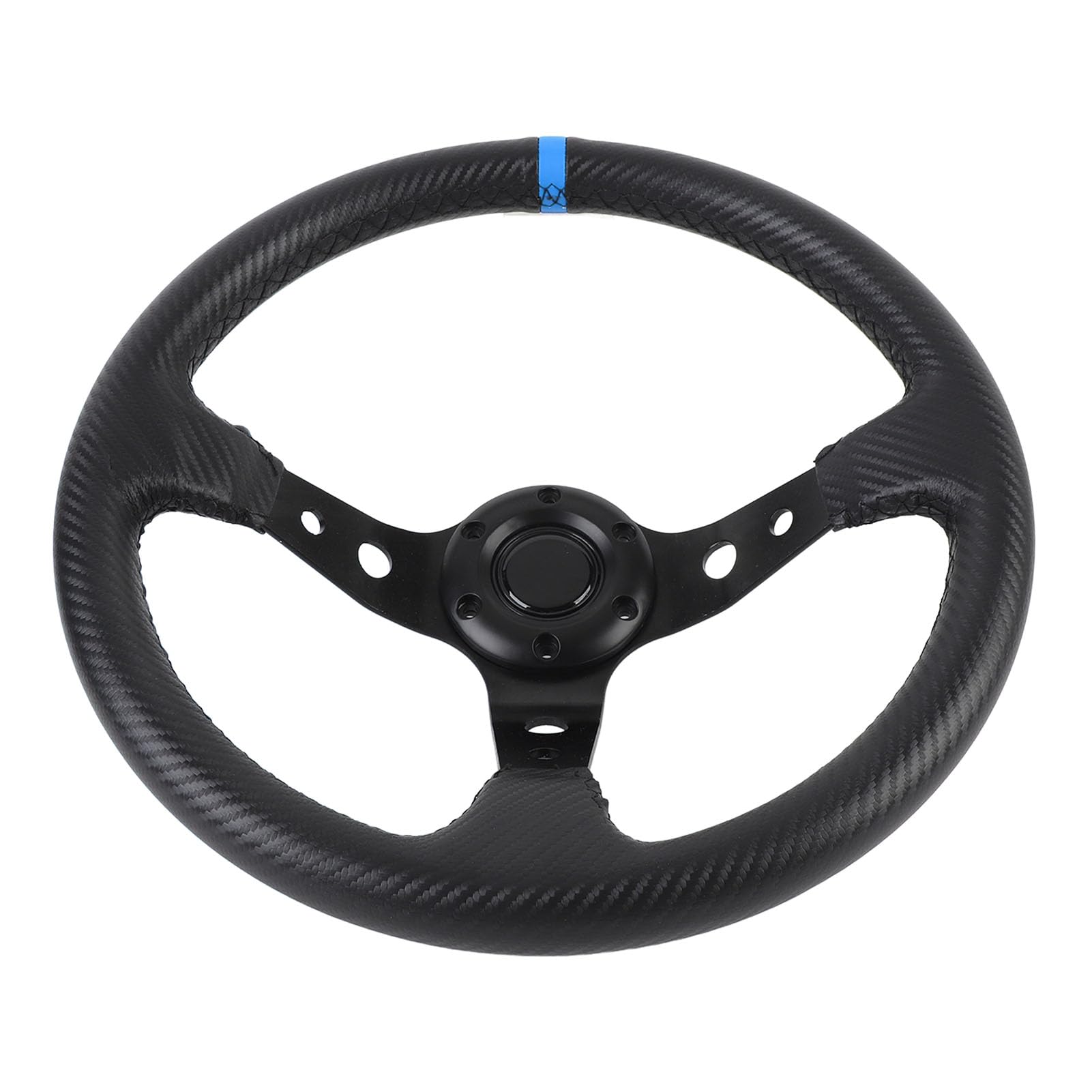 KIMISS Volante de carreras de 14 pulgadas para coche, diseño fibra de carbono, universal con botón de claxon y adaptador de 6 agujeros - Volante deportivo para drifting