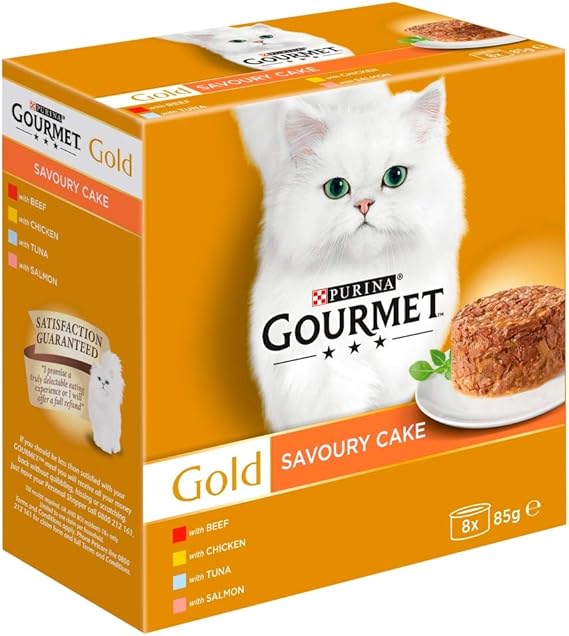 Purina Gourmet Gold Cat Food Savoury Cake, Meat and Fish, 8 x 85g
