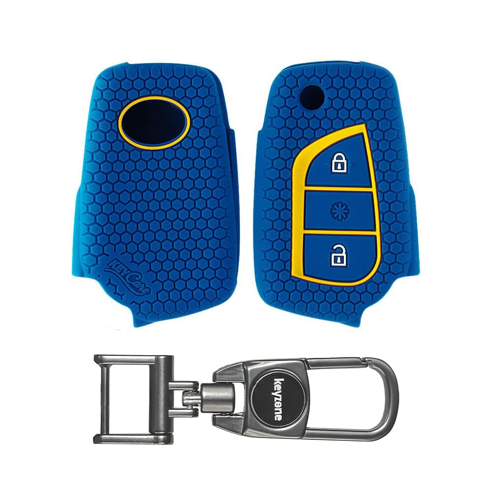 Keycare® Silicone Key Cover for Innova Crysta, Corolla Altis flip Key (Non Push Button Start Models) (Blue with MAH Key Holder)
