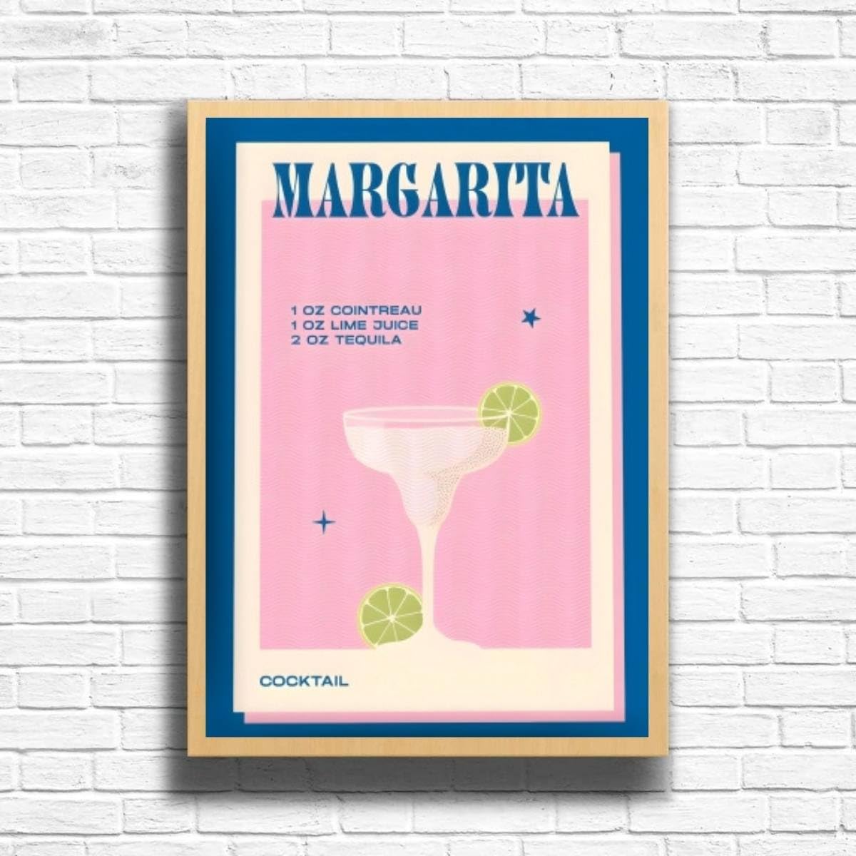 Margarita - Vintage Cocktail Print, Home Bar Art Display - Retro Bar Decor for Home, Kitchen, Lounge - Ideal Poster for Cocktail Lovers, A4 A3 Home Decoration Wall Art Deco (A3 Framed (Oak))
