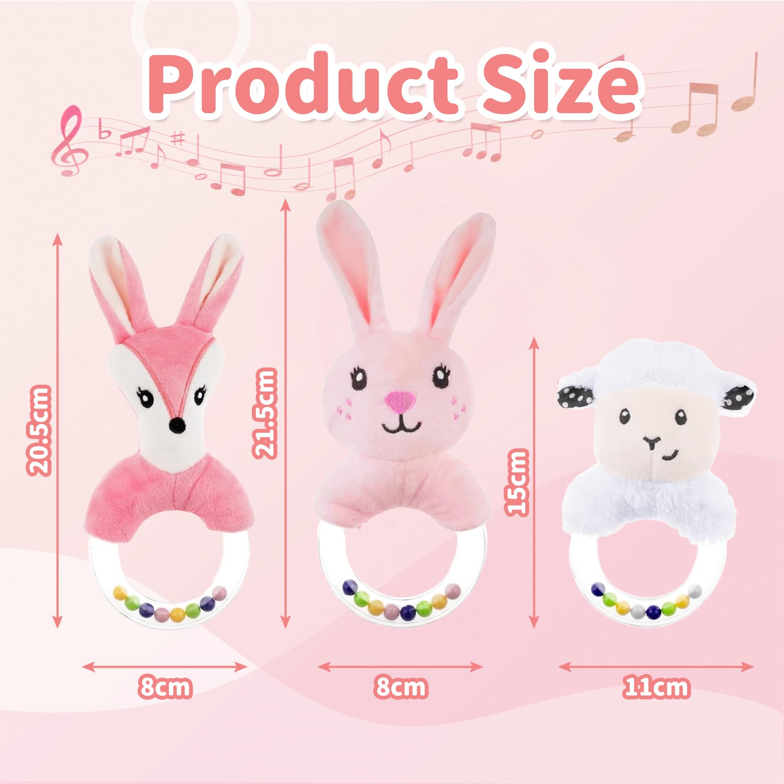 HAGOT 3PCS Baby Soft Rattle Sensory Toys, Baby Rattle Toys 0-12 Months, Newborn Baby Rattle, Teething Ring Plush Toy for Infant Toddler Baby Boys Girls Gift - Image 2