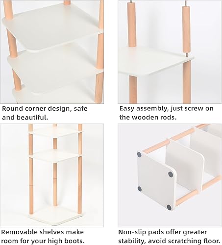 Miniatura 6 de Zapatero alto de 8 niveles, organizador de zapatos de madera estrecho para entrada, armario, dormitorio, espacios pequeños, estante vertical