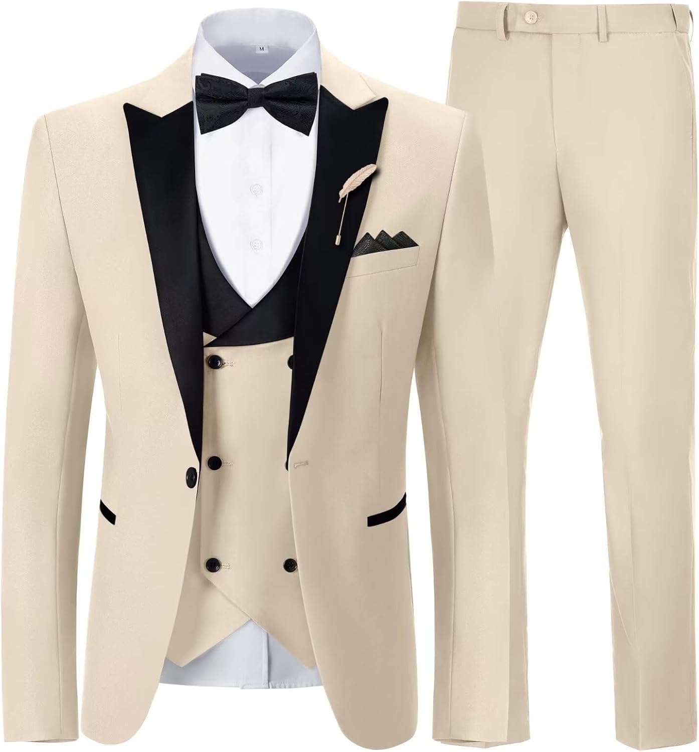 Mens Suit Slim Fit 3 Piece Suit Blazer Vest Pants Sets with Bow Tie Handkercher Brooch for Men for Wedding Prom Party