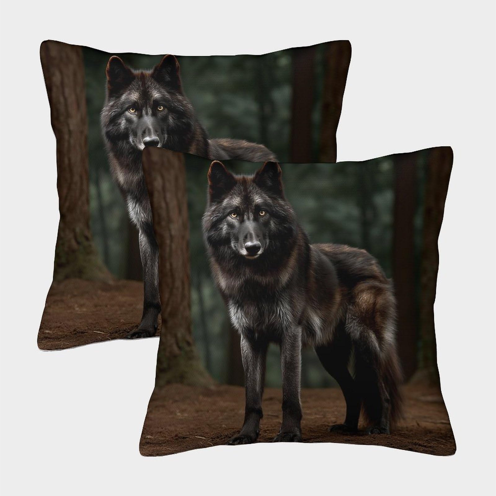 kaiyun 2 Pack 3D Black Wolfhound Mixed Breed in The Forest Cushion 3D Soft Touch Pillowcase,sofa Chair Home Furnishings 45x45cm