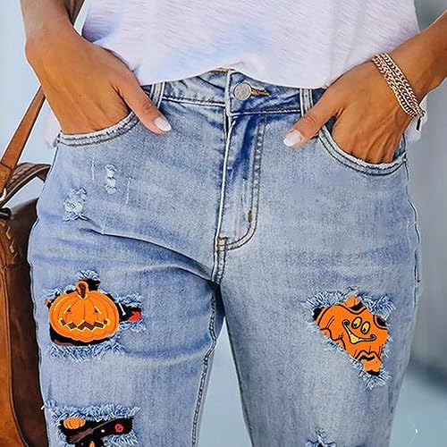 Miniatura 3 de 12 parches para planchar de Halloween, calabaza naranja, bruja para coser en apliques bordados, parches de reparación, accesorios de manualidades,