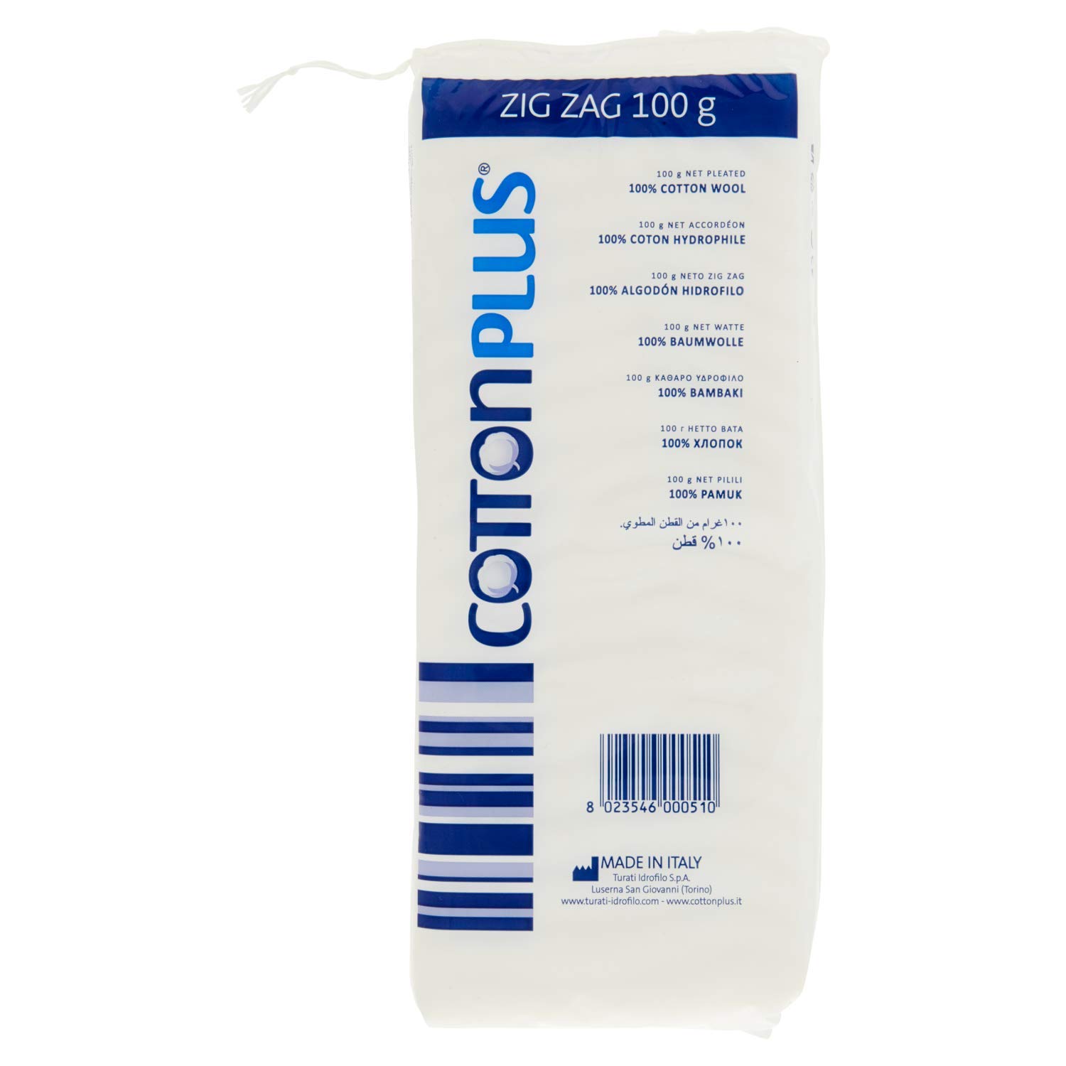 Cotton Plus ZIG ZAG 100 g - LINEA MEDICALE | 100% PURO COTONE IDROFILO CARDATO PER USO MEDICALE | Morbido e assorbente. (Confezione da 2)