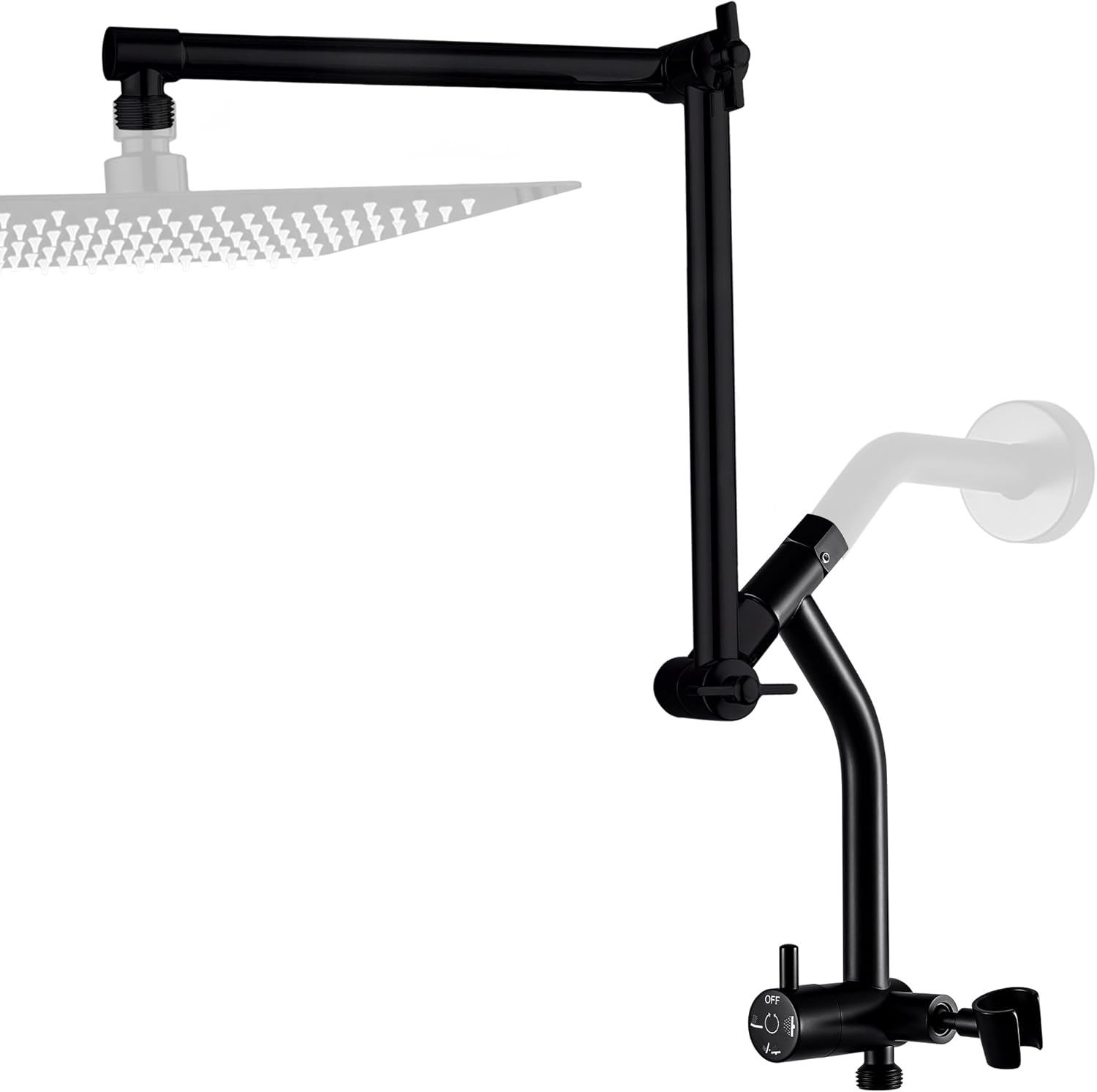 G-Promise All Metal Shower Diverter with 16 Inch Shower Extension Arm, 3-Way Diverter Valve with Low Handheld Holder and Pause Mode, Adjustable Extender with Lock Joint, Bathroom Replacement Part