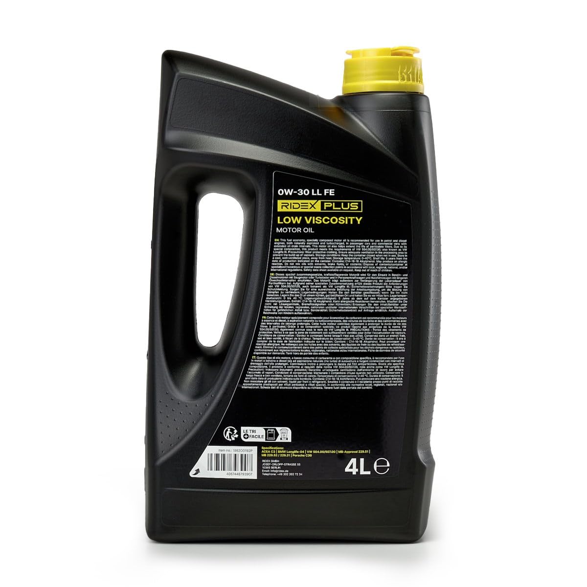RIDEX PLUS Low Viscosity 0W-30 LL FE Motoröl, Vollsynthetiköl Motorenöl ACEA C3, 4L