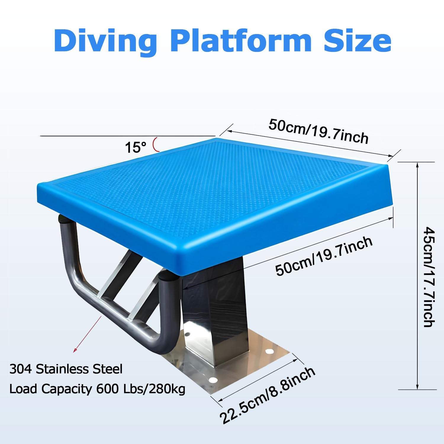 Plataforma de Saltos para Piscina, Bloque de Salida, Trampolines de Entrenamiento para competición, con Superficie Antideslizante, Capacidad de Carga de 272 kg, inclinación de 15°. A