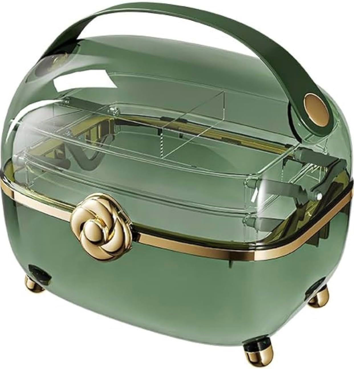 Makeup bag Storage Box, Countertop Portable Vanity Cosmetics MAKE UP bathroom organizers and Storage Cosmetics Organizer Box for Countertop & Drawers Skincare Organizers (Storage box green)