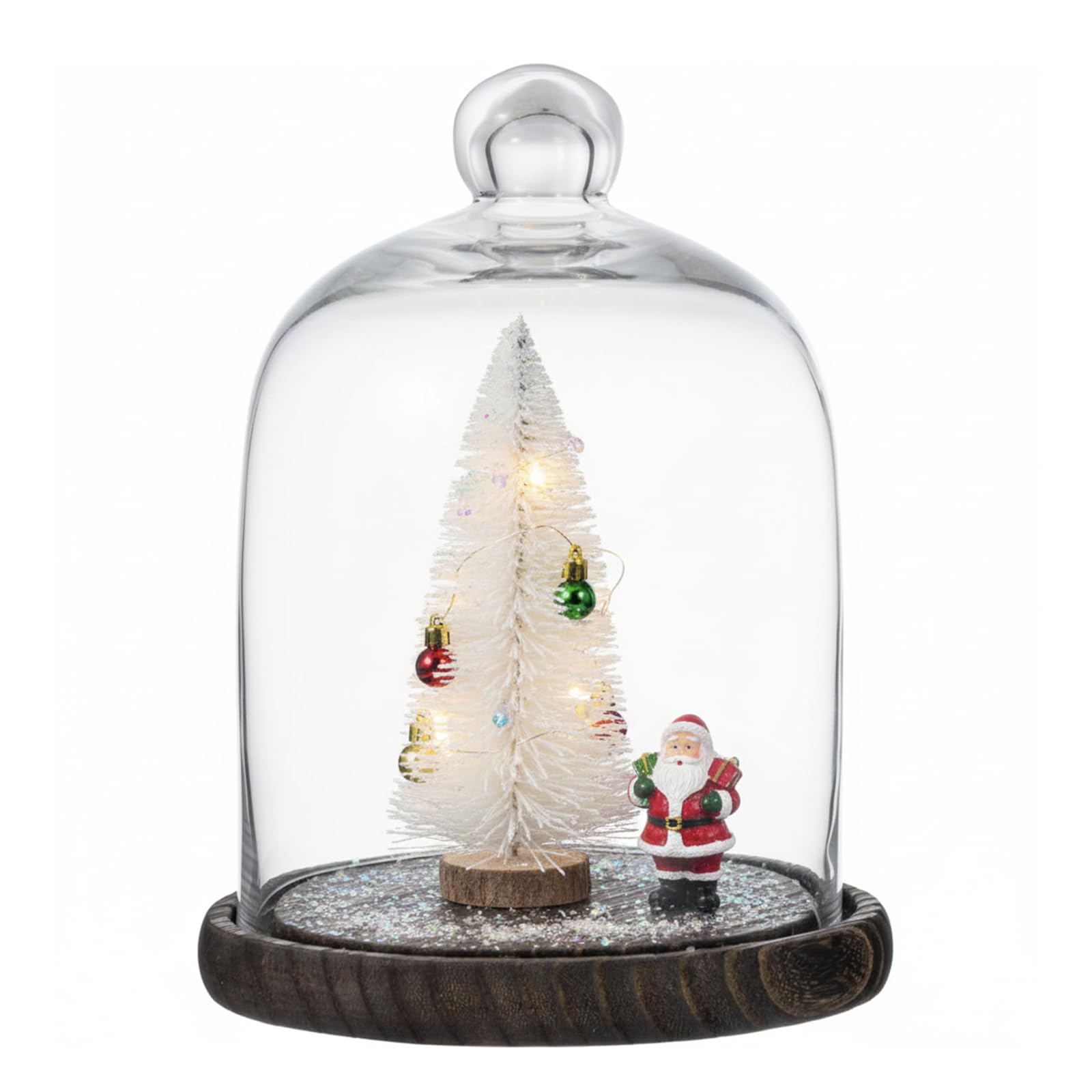 MyGift Clear Cloche Glass Dome,9 Inch Display Bell Jar with Top Handle and Rustic Brown Solid Wood Base