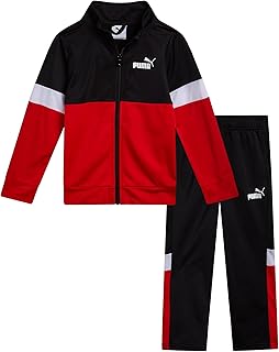 PUMA Toddler Boys' Pants Set - 2 Piece Tricot Zip Up Jacket Sweatshirt and Active Jogger Pants - Boys Activewear Set (2T-4T)
