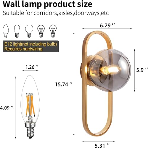 Miniatura 3 de Juego de dos apliques de pared de oro mate, apliques de pared con pantalla de vidrio transparente