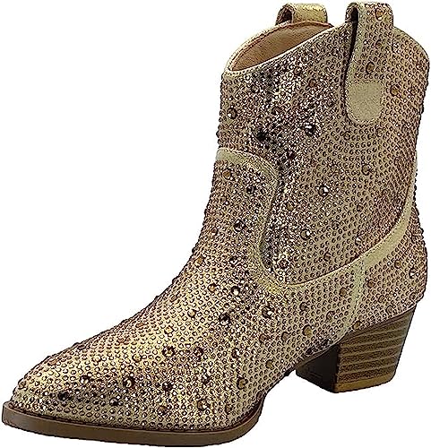 Forever Girls Rhinestone Cowboy Boots Kids Low Heel Dress Booties2