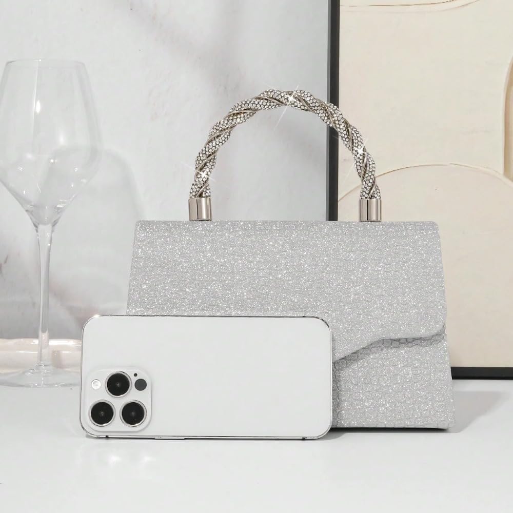 Silver Purse Rhinestone Clutch with Chain Strap Crossbody Bag for Women's Formal Evening Wedding Prom Events - Image 7