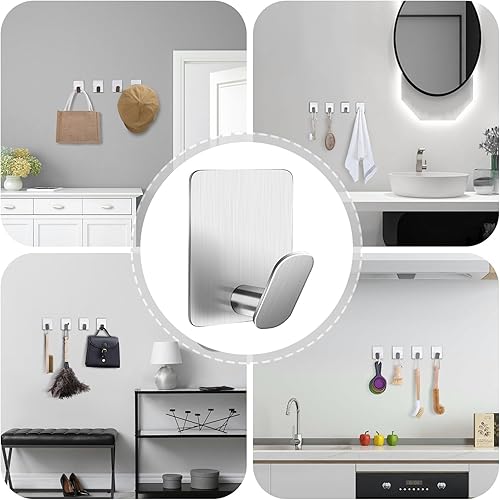 Vista 102 de DELITON - Ganchos adhesivos para colgar ropa, toallas, sombreros en el baño o la cocina, acero inoxidable SUS 304, plata Plateado
