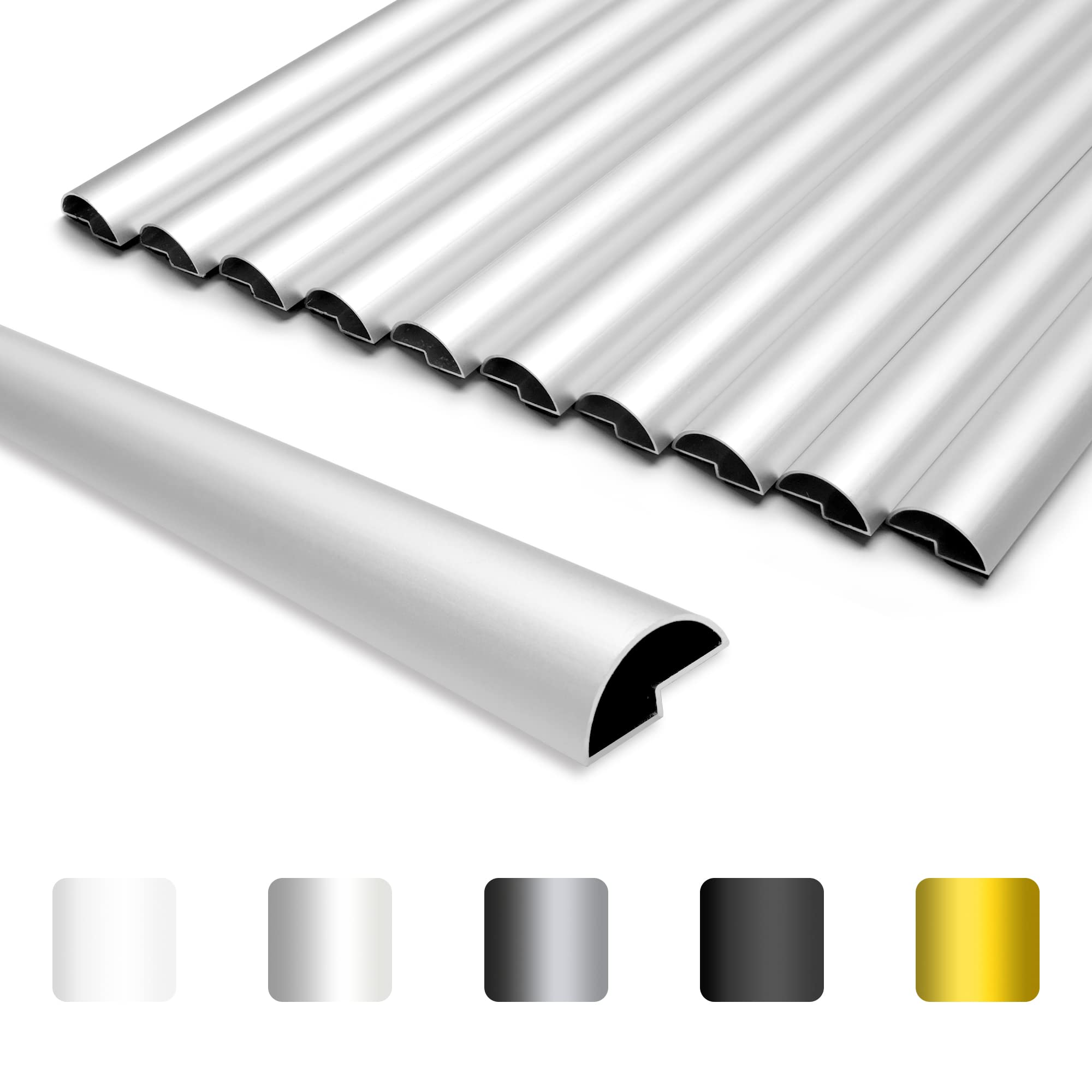 The Tiles Plaza Peel and Stick Tile Edge Trim for Backsplash Tile. 12 Inch Self Adhesive Aluminum Trim Molding Decorative Trim. 10-Pack, Matte Silver