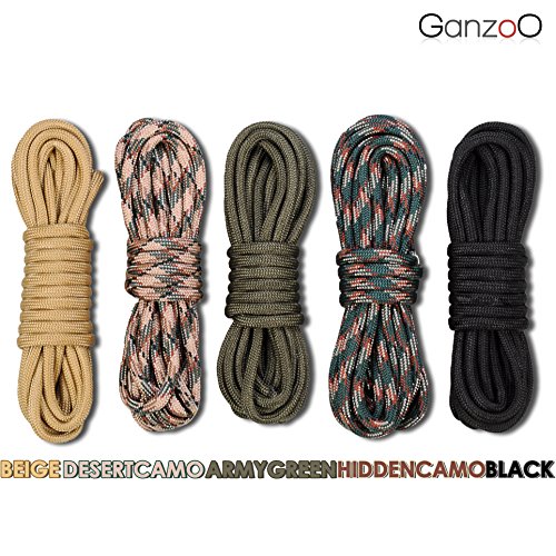 Ganzoo Paracord 550 Armband Set zum selber knüpfen, Knüpf- und Bastelset für DIY Bracelet mit Klickverschlüssen, Anleitung und Lanyard-Idee, Parachute Cord Armband, Camo