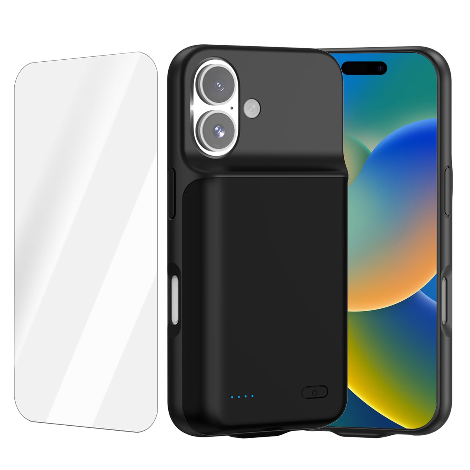 Akkuhülle für iPhone 16(6,1 Zoll), 8500mAh Tragbares Ladegerät iPhone Ultradünn Erweiterter Akku Hülle Telefonladegerät und Schutzhülle mit Ladefunktion für iPhone 16- Schwarz