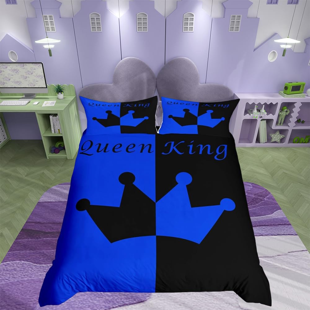 Homemissing Crown Queen And King Duvet Cover,His And Hers Couple Bedding Set for Girls Boys Teens, Romantic Valentine'S Day Black And Blue Comforter Cover Set Bedroom Collection 2Pcs Single Size โ image 1
