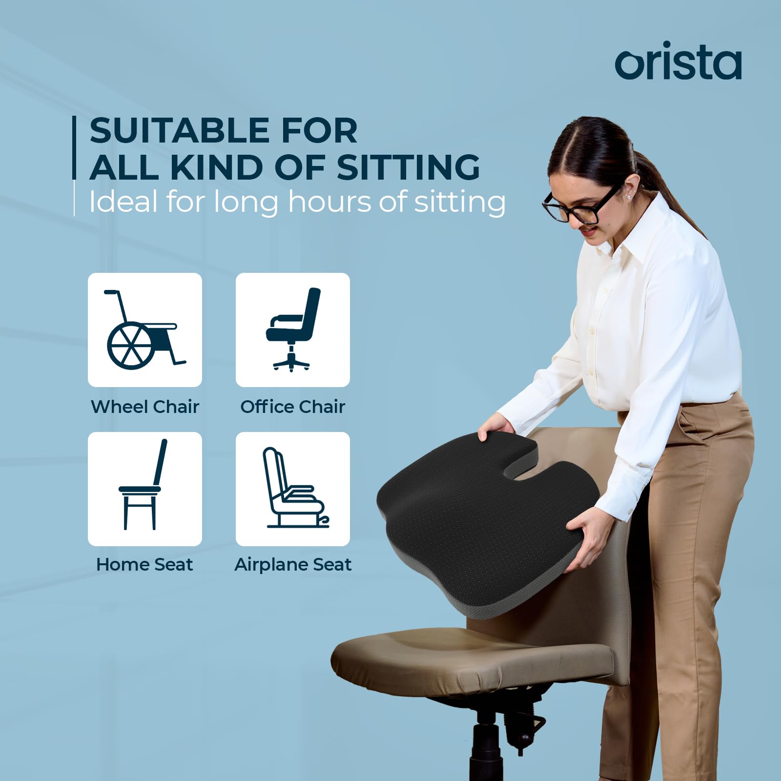 Orista™ Advance Gel Blended Memory Foam Seat Cushion | 2 Years Warranty | Cushion for Tailbone, Sciatica & Lower Back Pain Relief | Ergonomic Seat Cushion for Office Chair, Car Seat & Wheelchair - Image 6 thumbnail