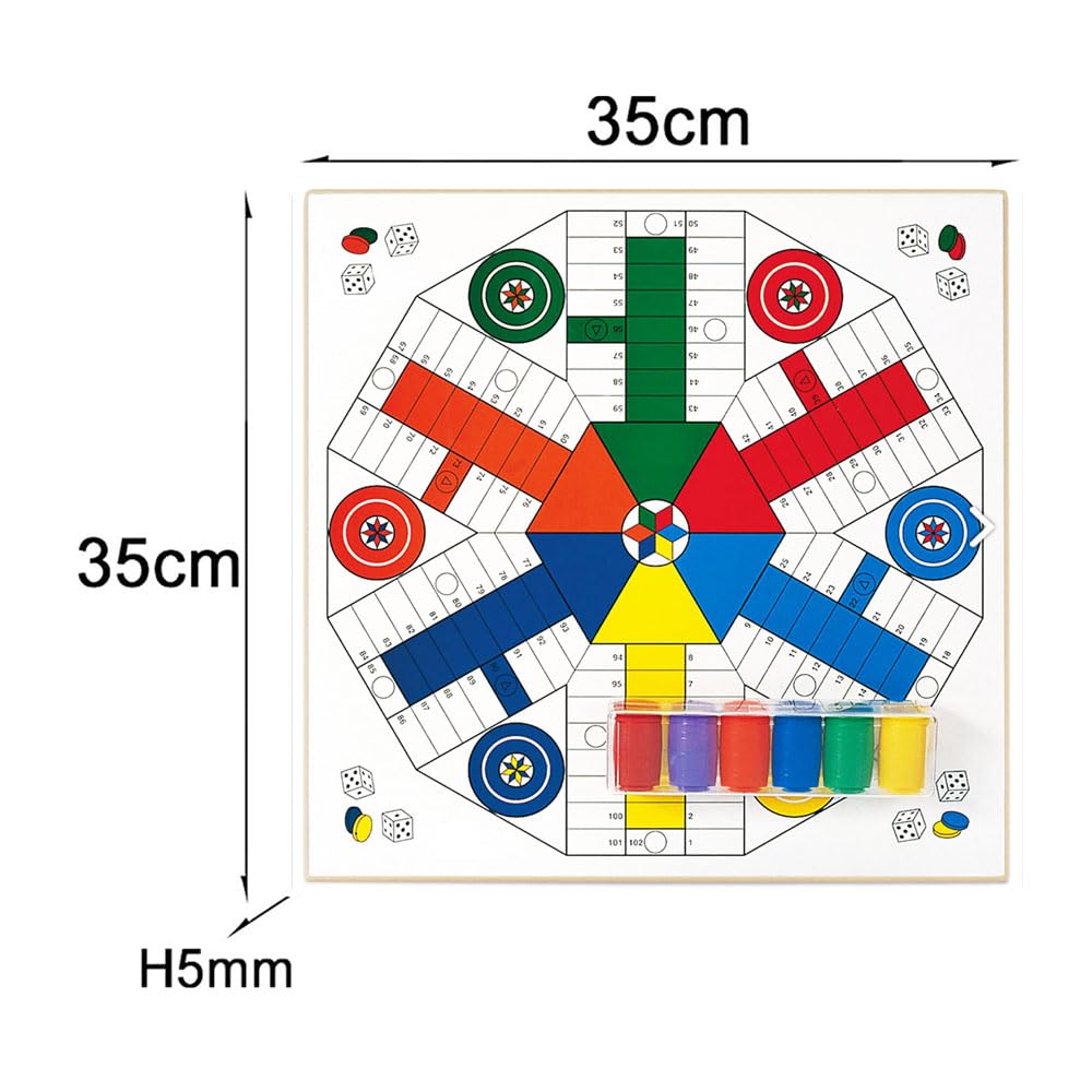 Oca y Parchís/Juego de Mesa 4-6 Jugadores/Juego Tradicional para Niños y Adultos/Reversible 2 en 1 Ambas Caras con fichas para 6 Jugadores 35x35cm