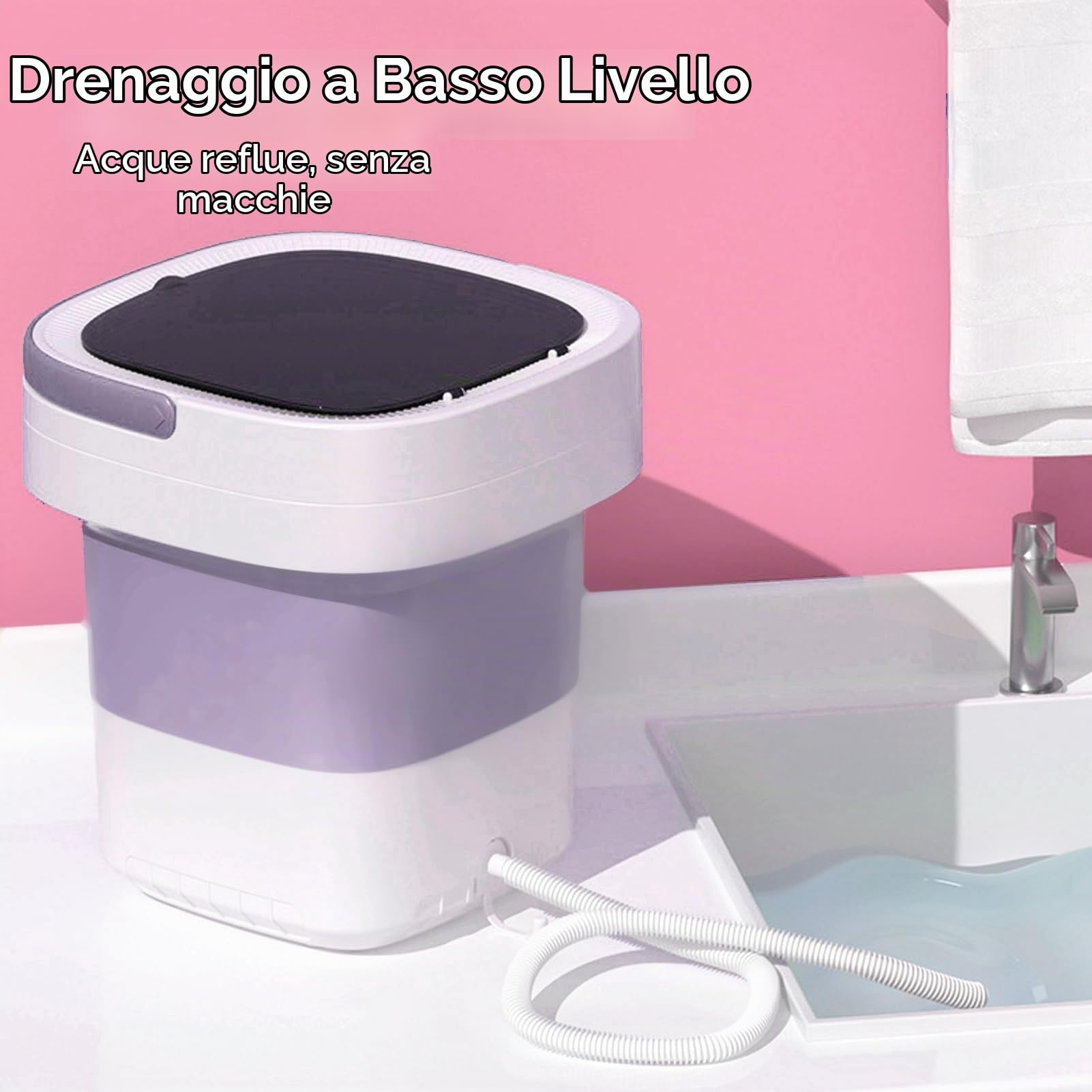 Mini Lavatrice a Secchio Portatile Pieghevole con Centrifuga Morbida per Uso Domestico e Dormitorio (Viola)