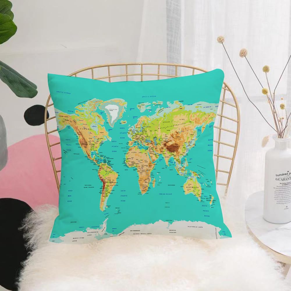 HYOSXW Cushion Cover,Throw Pillow Case Home Decorative for Living Room Bedroom Sofa Chair 16X16 Inch,Map, world map geography continents and countries,Pillowcase 40X40cm