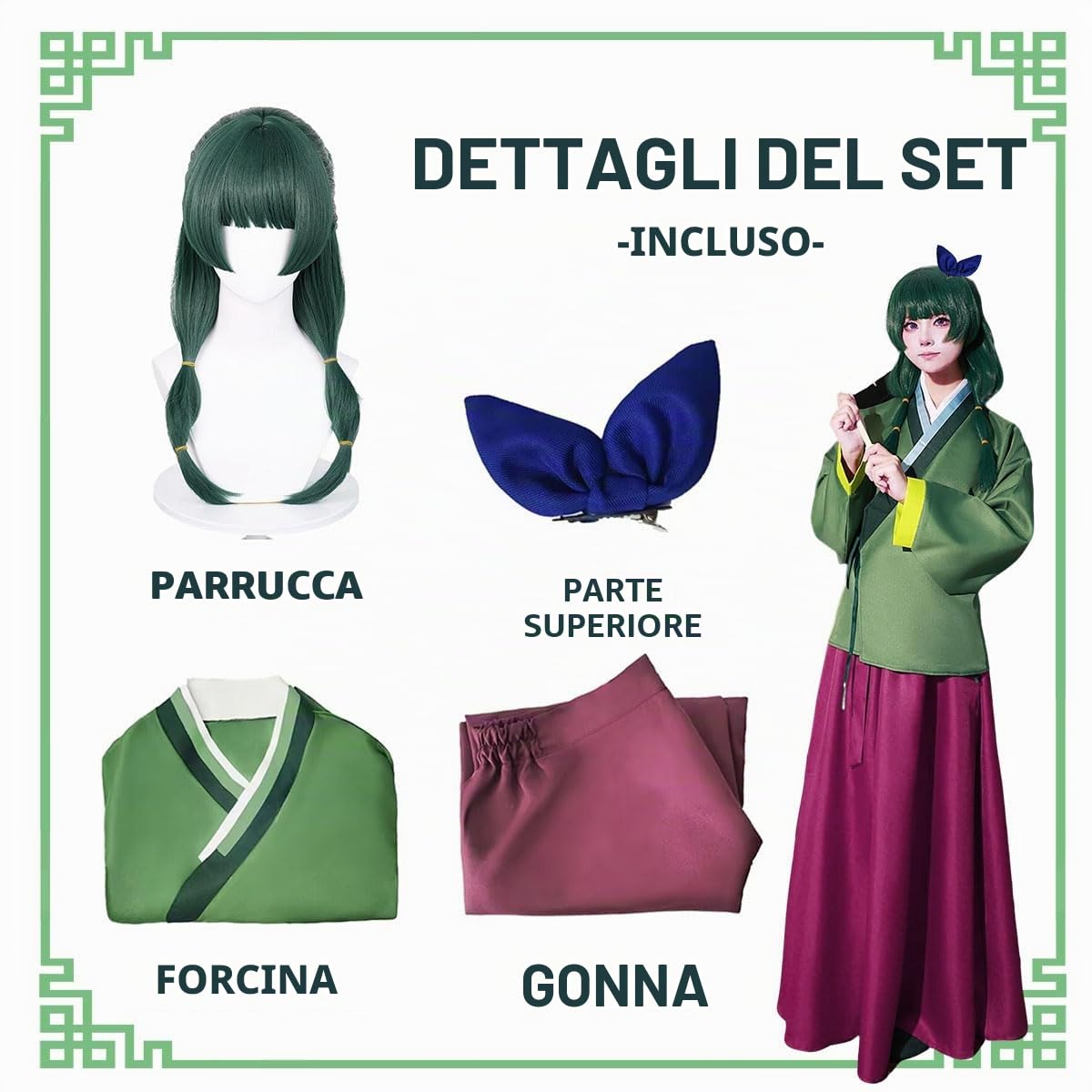 Maomao Cosplay Costume da Donna, Anime Figure per giochi di ruolo per Halloween Natale